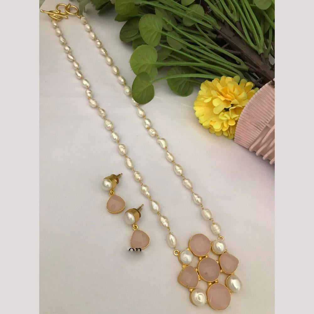 FS Collection Timeless Beauty Crystal Stone And Pearls Long Necklace Set