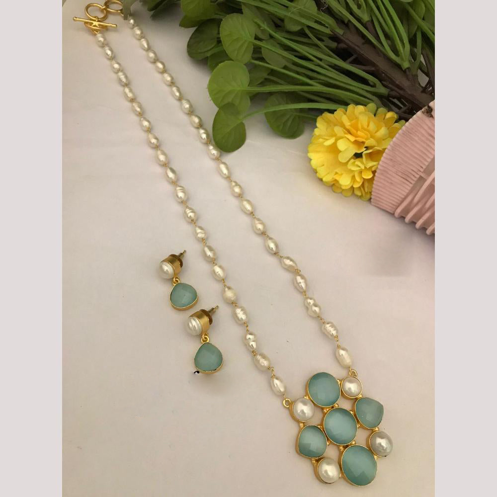 FS Collection Timeless Beauty Crystal Stone And Pearls Long Necklace Set