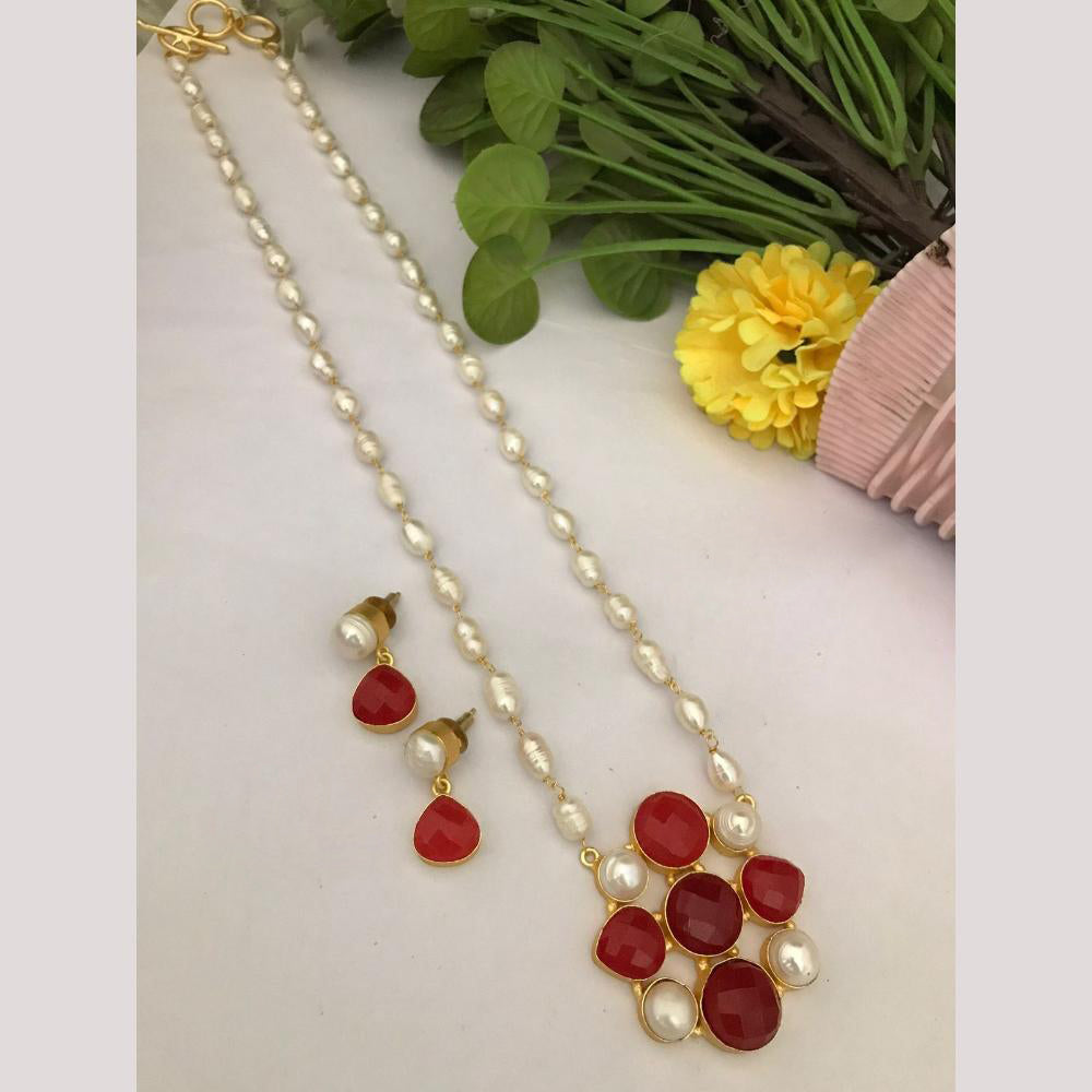 FS Collection Timeless Beauty Crystal Stone And Pearls Long Necklace Set