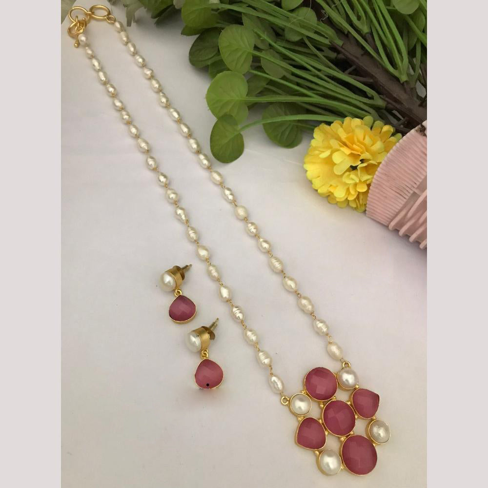 FS Collection Timeless Beauty Crystal Stone And Pearls Long Necklace Set