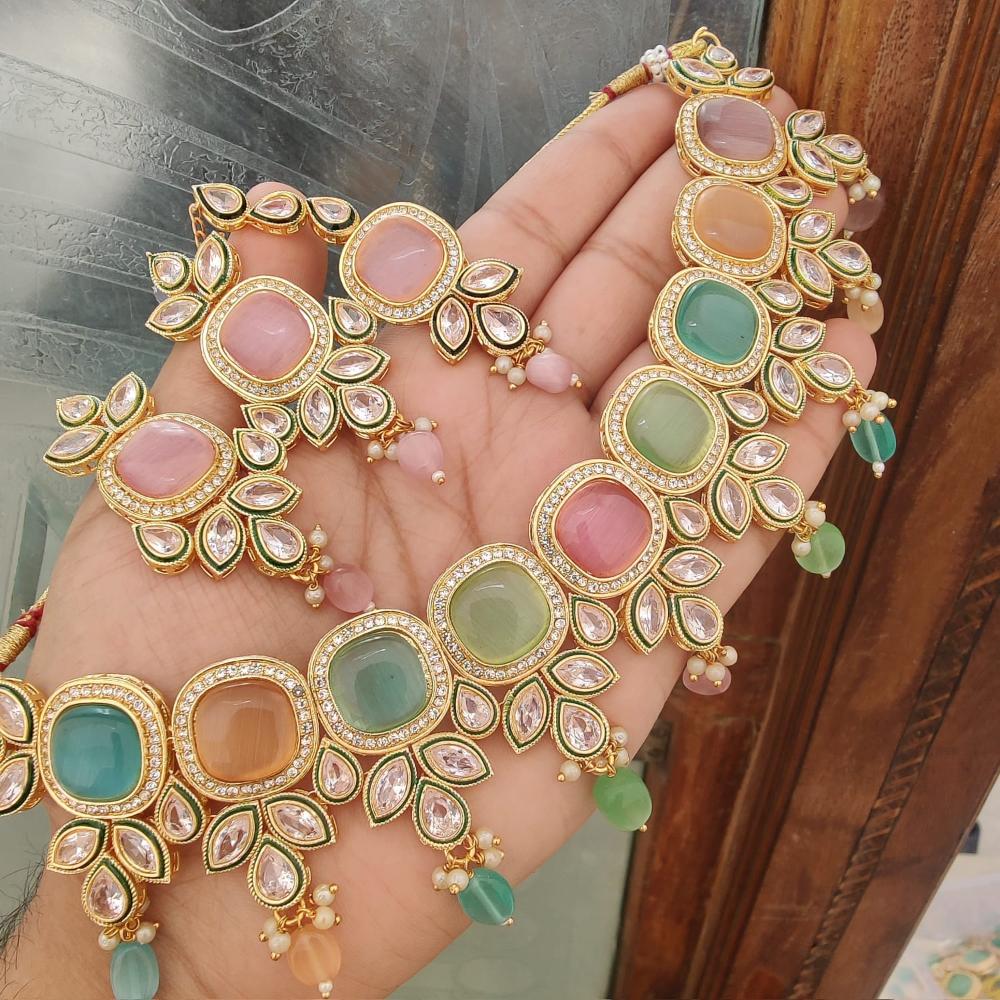 FS Collection  Elegant Beaded Crystal Stone And Beads Necklace Set