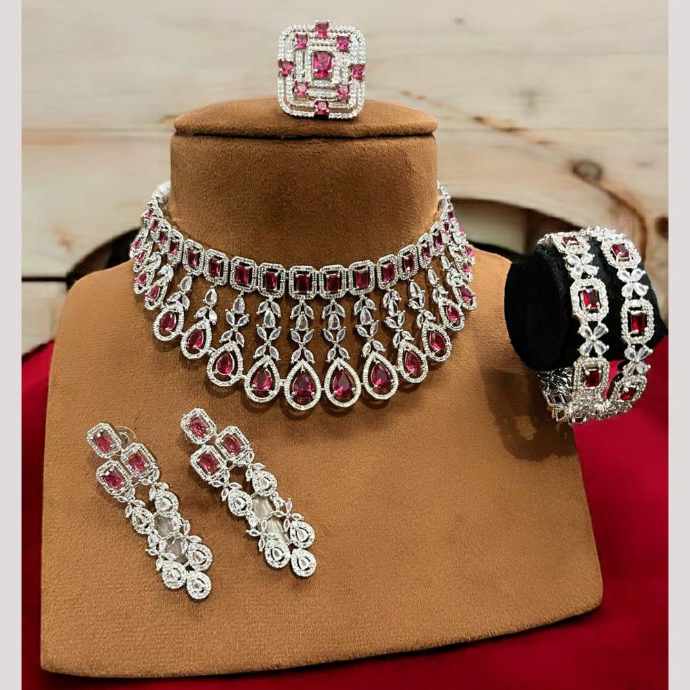 FS Collection Rhodium Tone American Diamond Combo Set