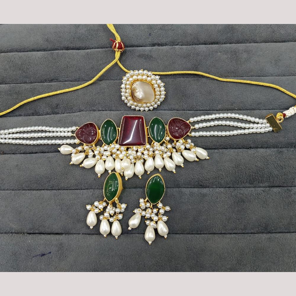 FS Collection Designer Mother of Pearl Beaded Choker Necklace Set