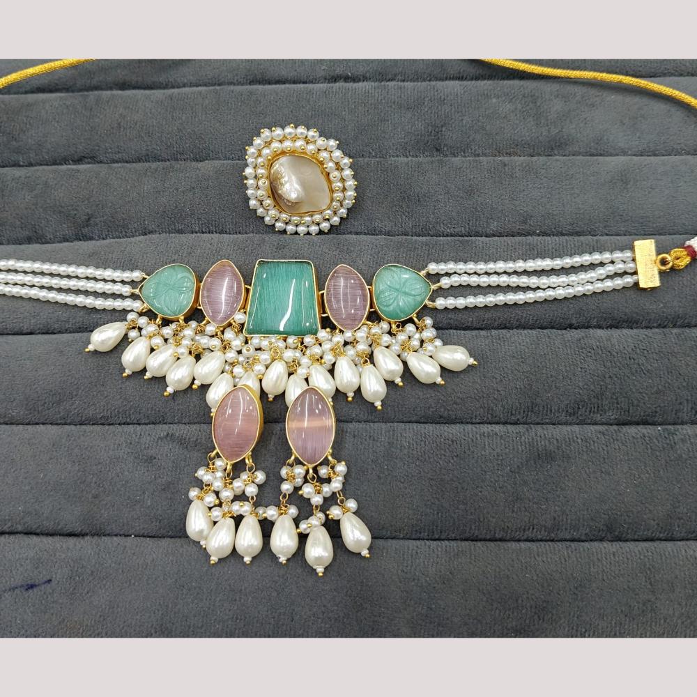 FS Collection Designer Mother of Pearl Beaded Choker Necklace Set