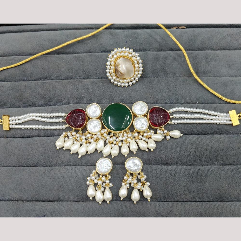 FS Collection Designer Mother of Pearl Beaded Choker Necklace Set