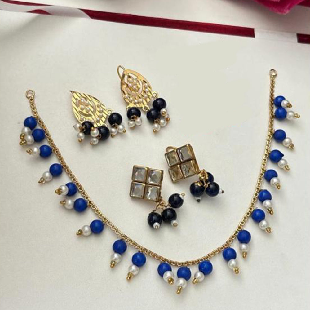 FS Collection Gold Plated  Crystal Stone And Beads Necklace Set