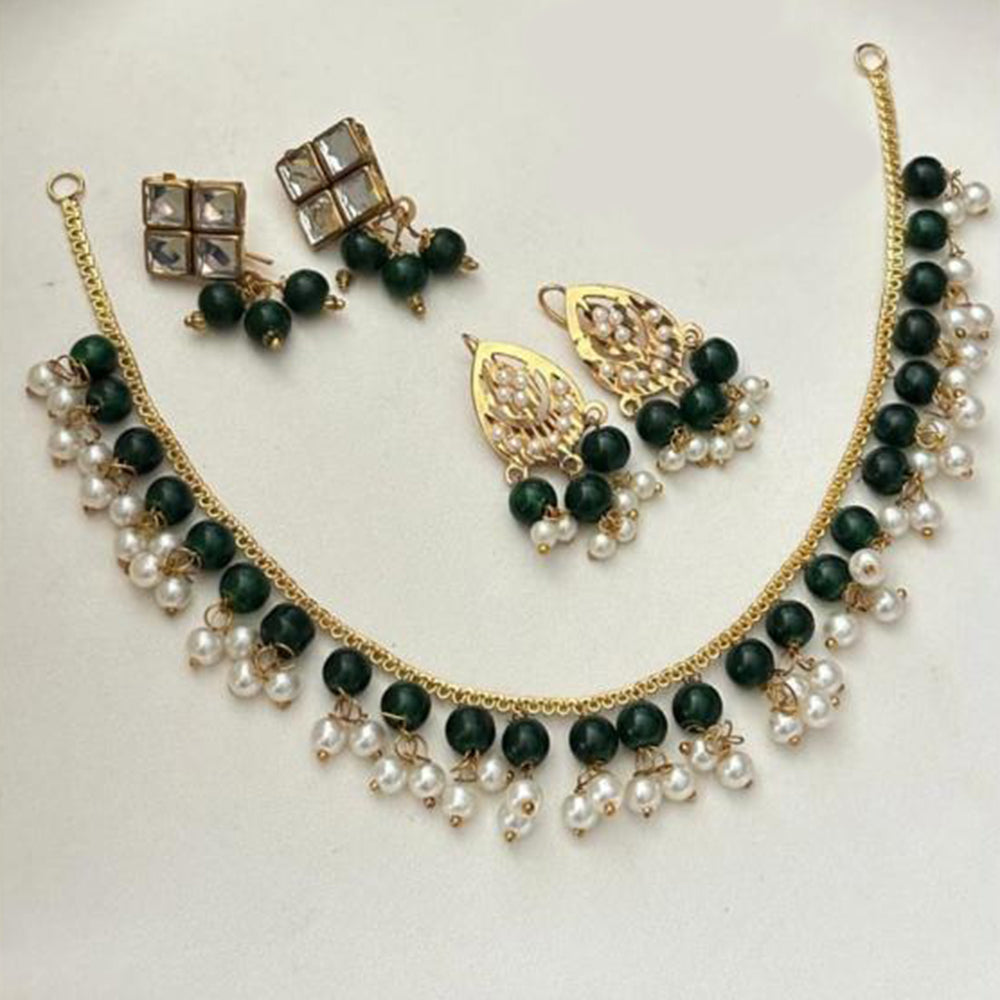 FS Collection Gold Plated  Crystal Stone And Beads Necklace Set
