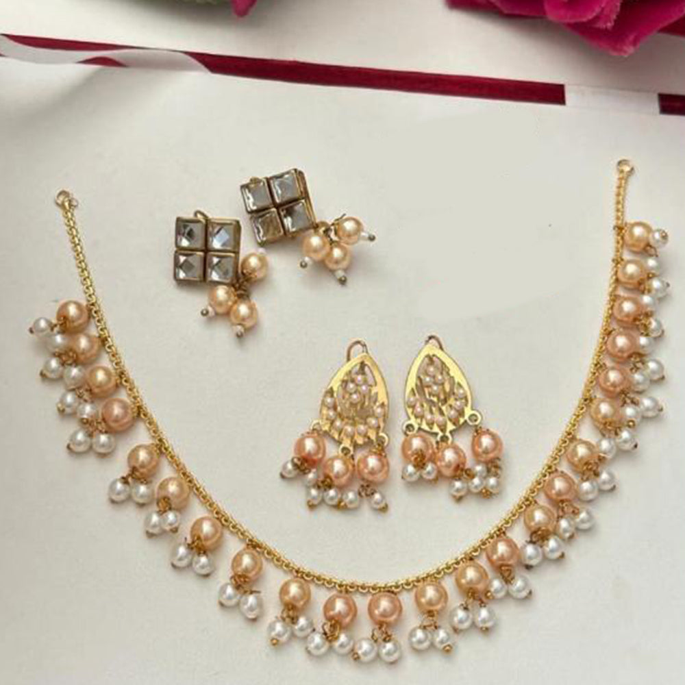 FS Collection Gold Plated  Crystal Stone And Beads Necklace Set