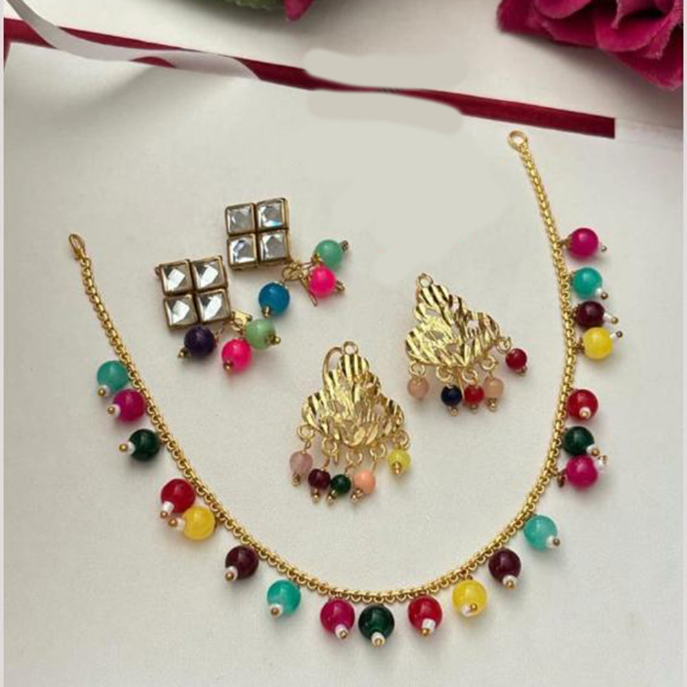 FS Collection Gold Plated  Crystal Stone And Beads Necklace Set