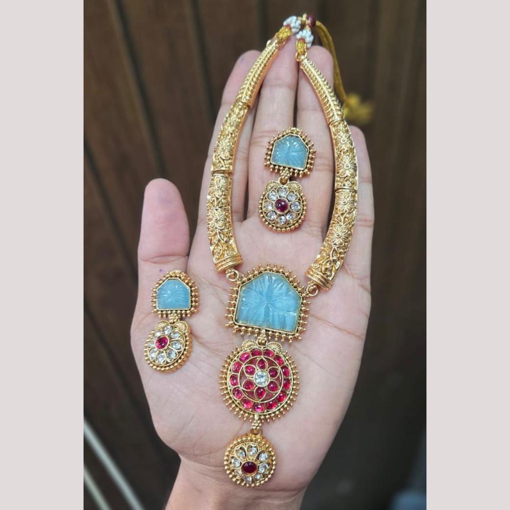 FS Collection Gold Plated Timeless Grace Pota Stone Necklace Set