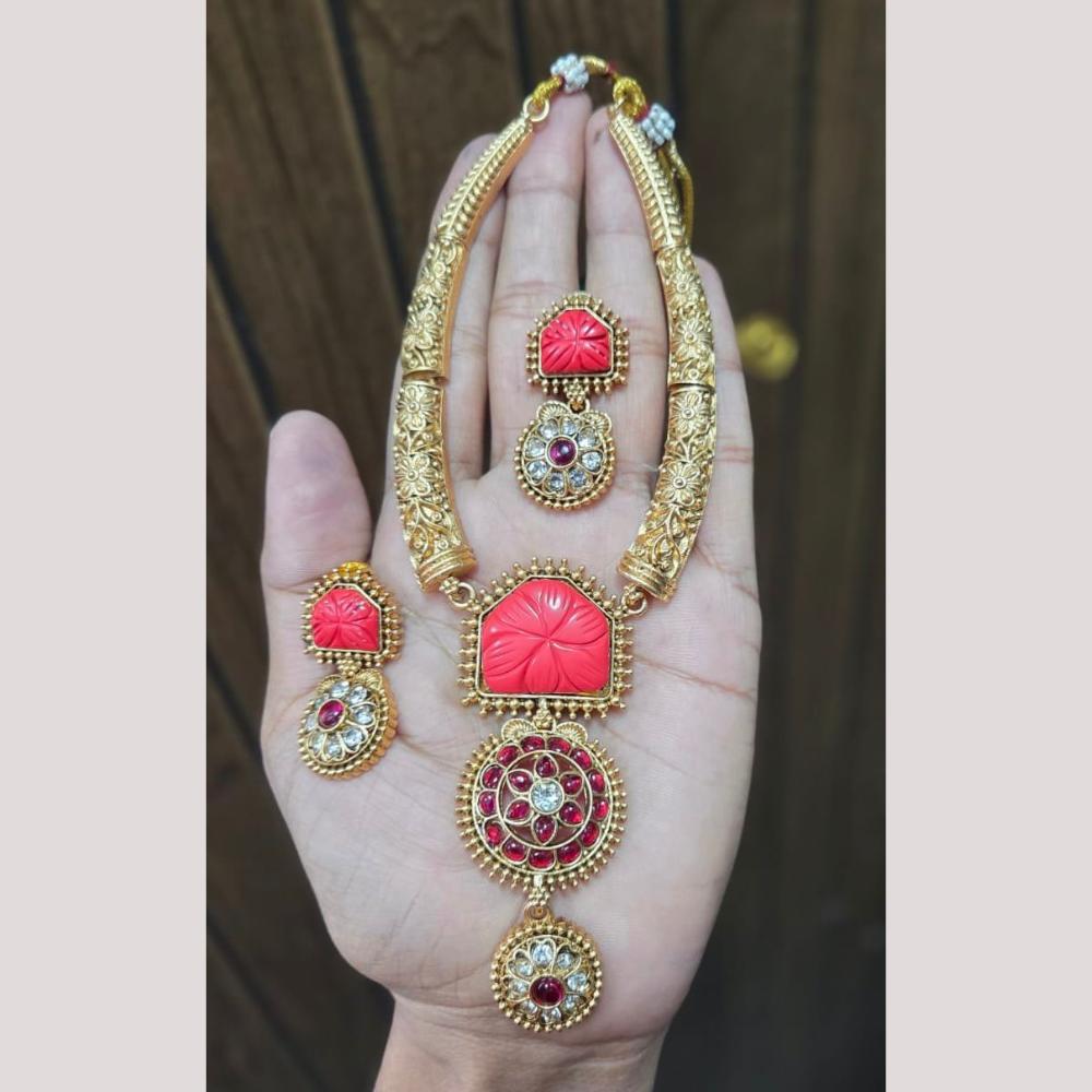 FS Collection Gold Plated Timeless Grace Pota Stone Necklace Set
