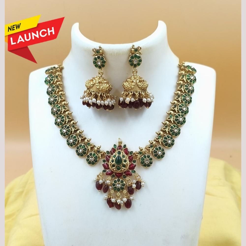 FS Collection Handcrafted Ethnic Pota Stone And Beads Necklace Set