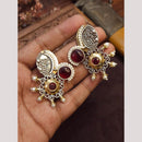 FS Collection Oxidised Plated Pota Stone And Pearl Dangler Earrings