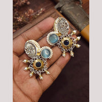 FS Collection Oxidised Plated Pota Stone And Pearl Dangler Earrings