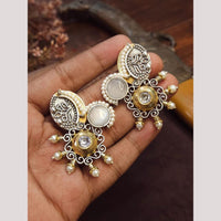 FS Collection Oxidised Plated Pota Stone And Pearl Dangler Earrings