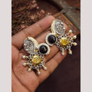FS Collection Oxidised Plated Pota Stone And Pearl Dangler Earrings