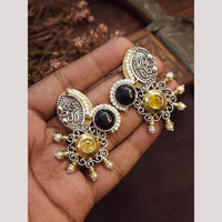 FS Collection Oxidised Plated Pota Stone And Pearl Dangler Earrings