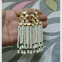 FS Collection Elegant Kundan And Pearl Dangler Earrings Set