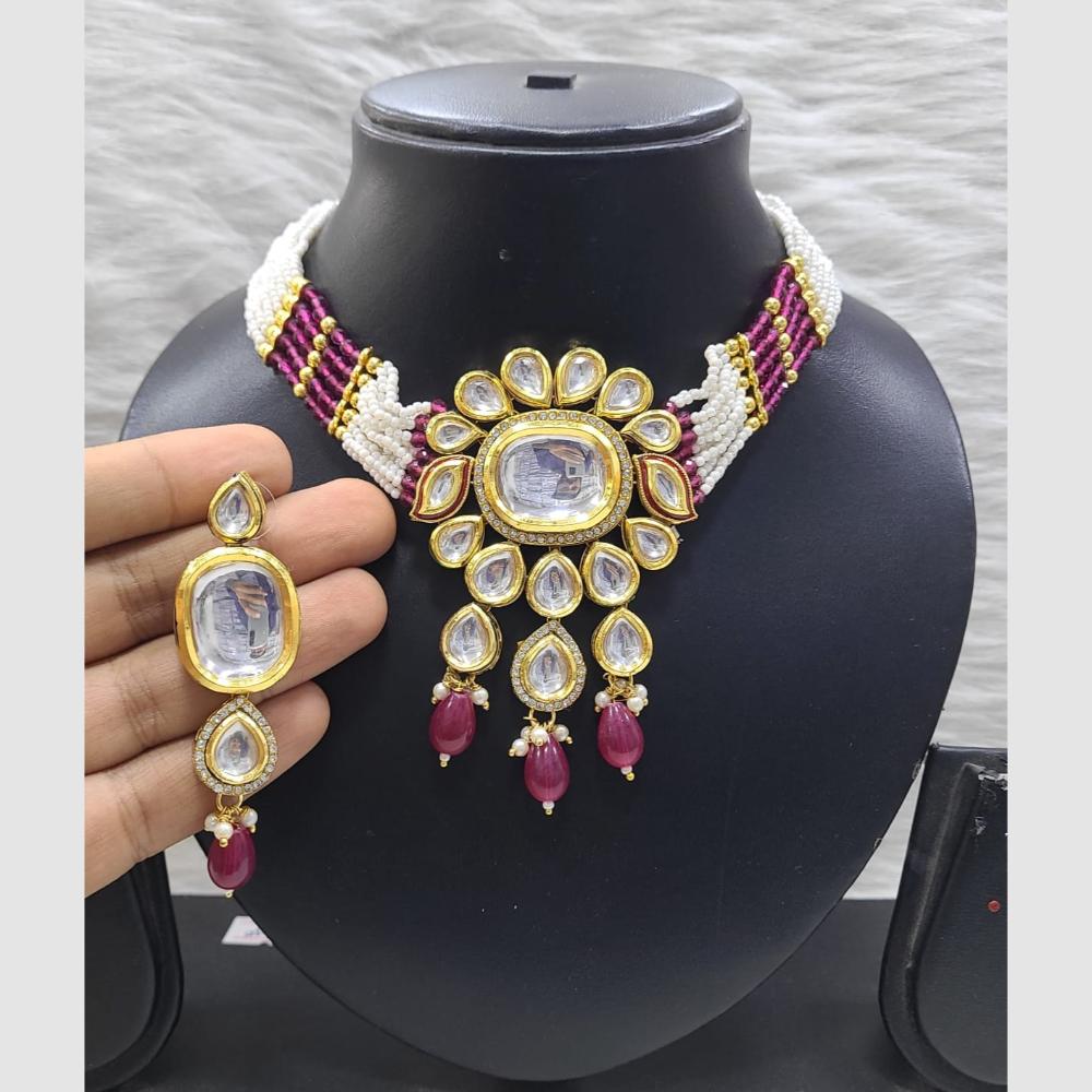 FS Collection Traditional Kundan Pearl And Beads Choker Necklace Set