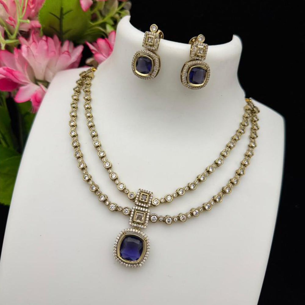 FS Collection Glamorous Pota And Austrian Stone Double Layer Necklace Set