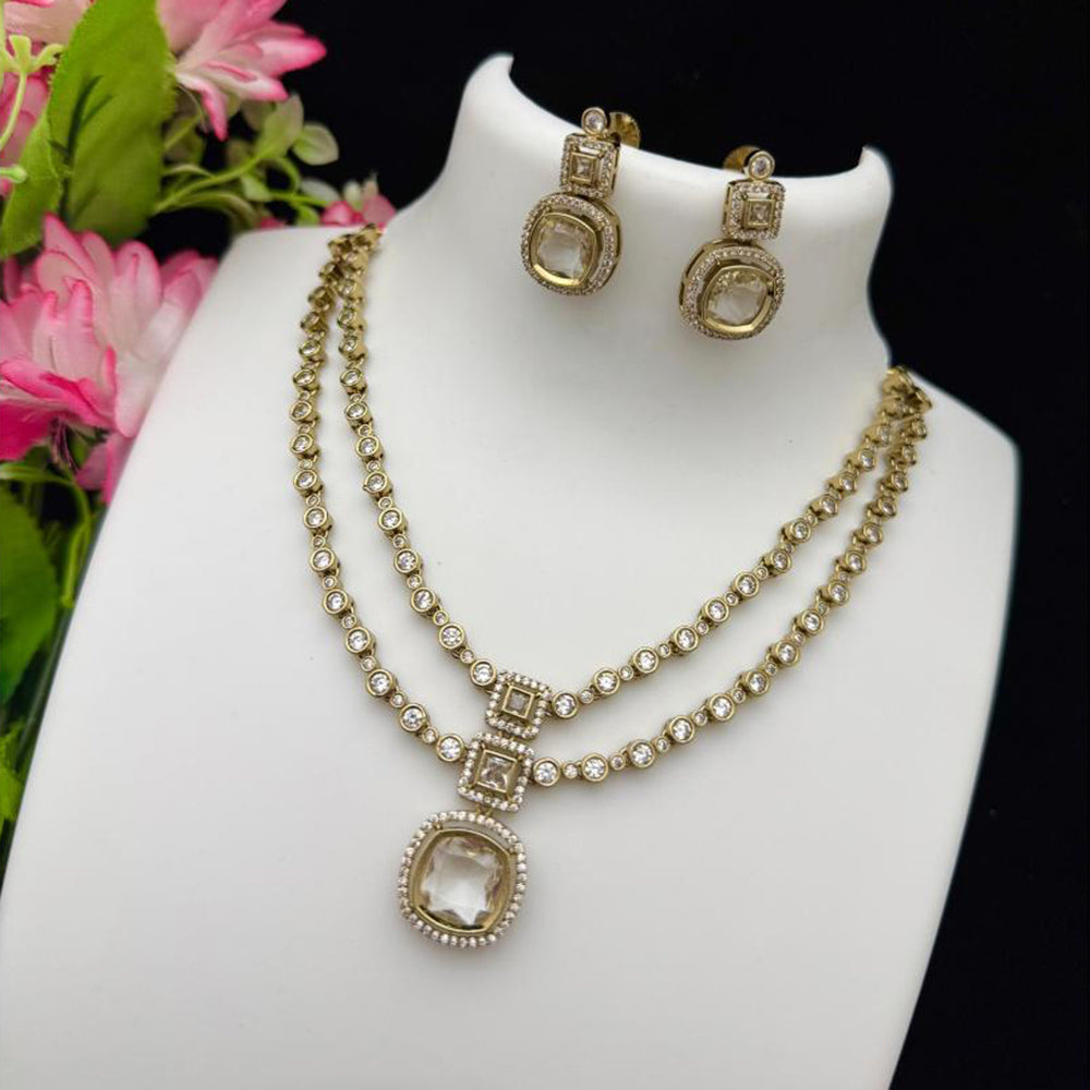 FS Collection Glamorous Pota And Austrian Stone Double Layer Necklace Set
