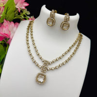 FS Collection Glamorous Pota And Austrian Stone Double Layer Necklace Set