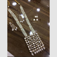 FS Collection Royal Kundan Stone And Multi Layer Pearl Long Necklace Set