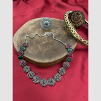 FS Collection Stylish Oxidised Finish Pota Stone Necklace Set