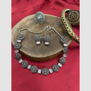FS Collection Stylish Oxidised Finish Pota Stone Necklace Set