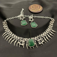 FS Collection Stylish Oxidised Finish Pota Stone Necklace Set