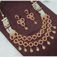 FS Collection Regal Pota Stone And Pearl Detailing Necklace Set