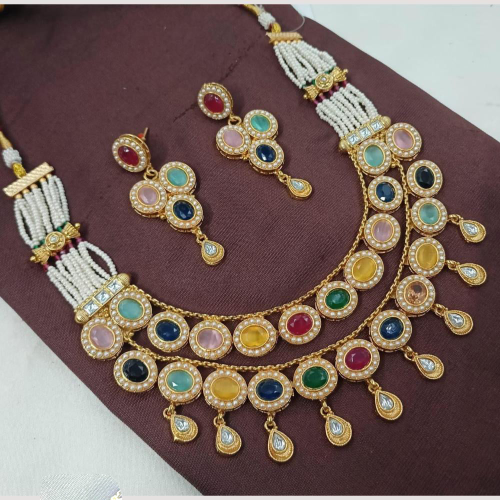 FS Collection Regal Pota Stone And Pearl Detailing Necklace Set