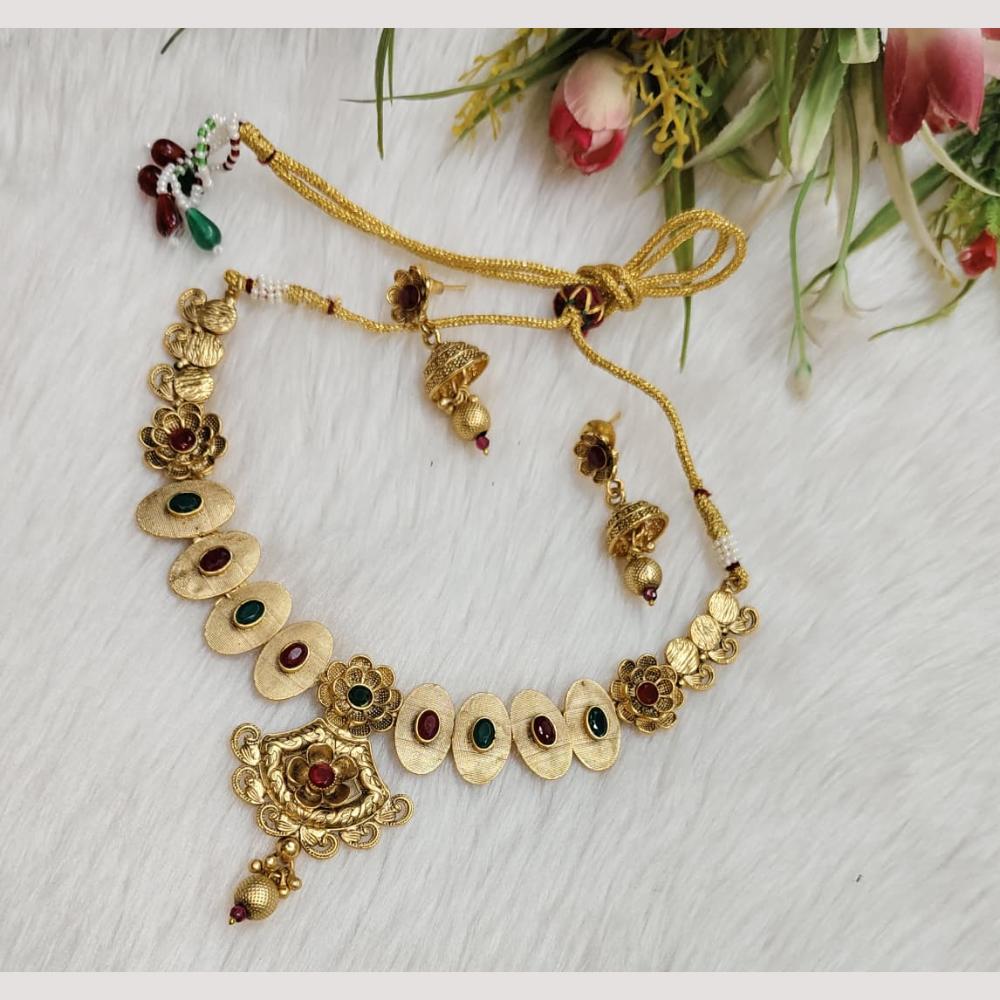FS Collection Antique Plated Pota Stone Necklace Set