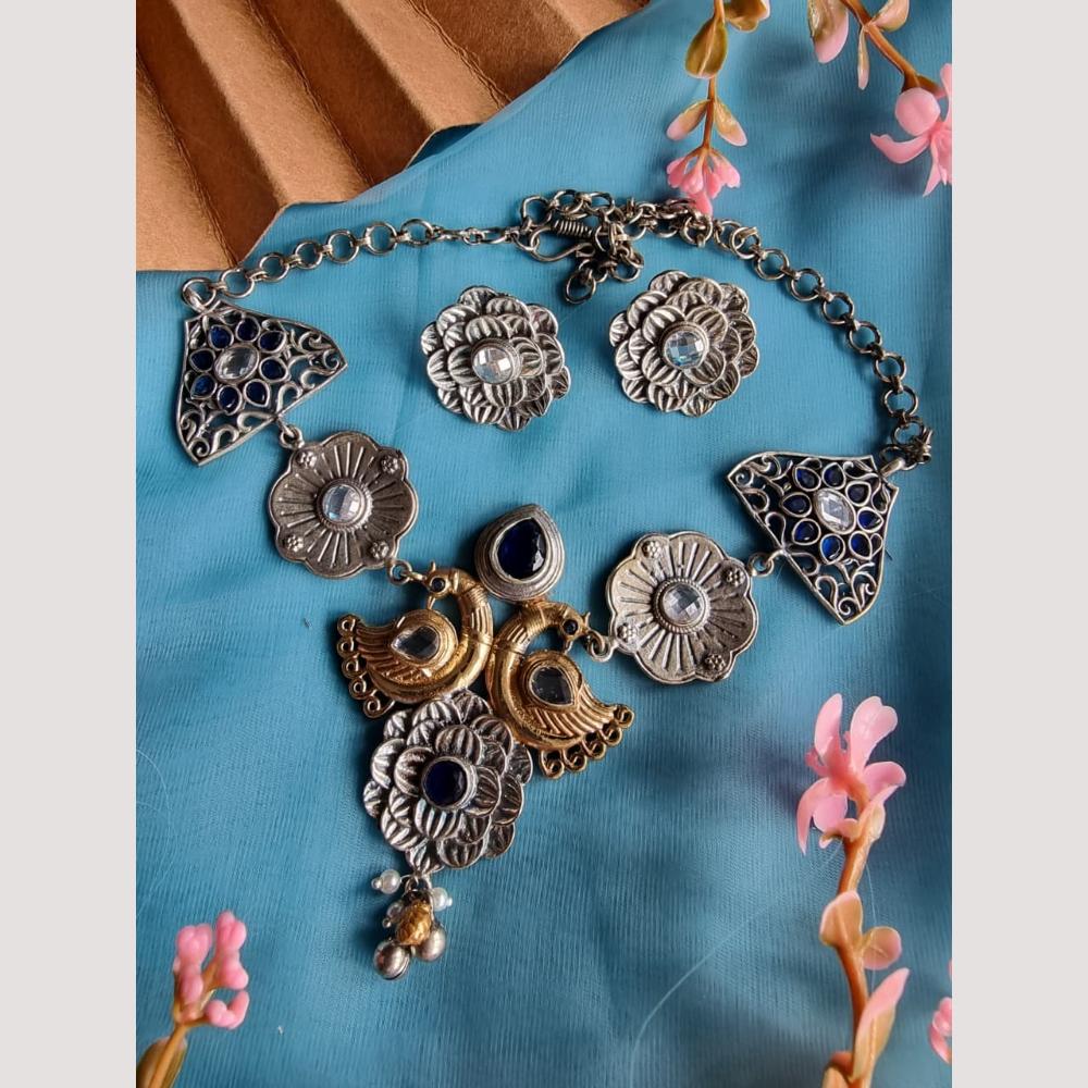 FS Collection 2 Tone Plated Pota Stone Peacock Design Necklace Set