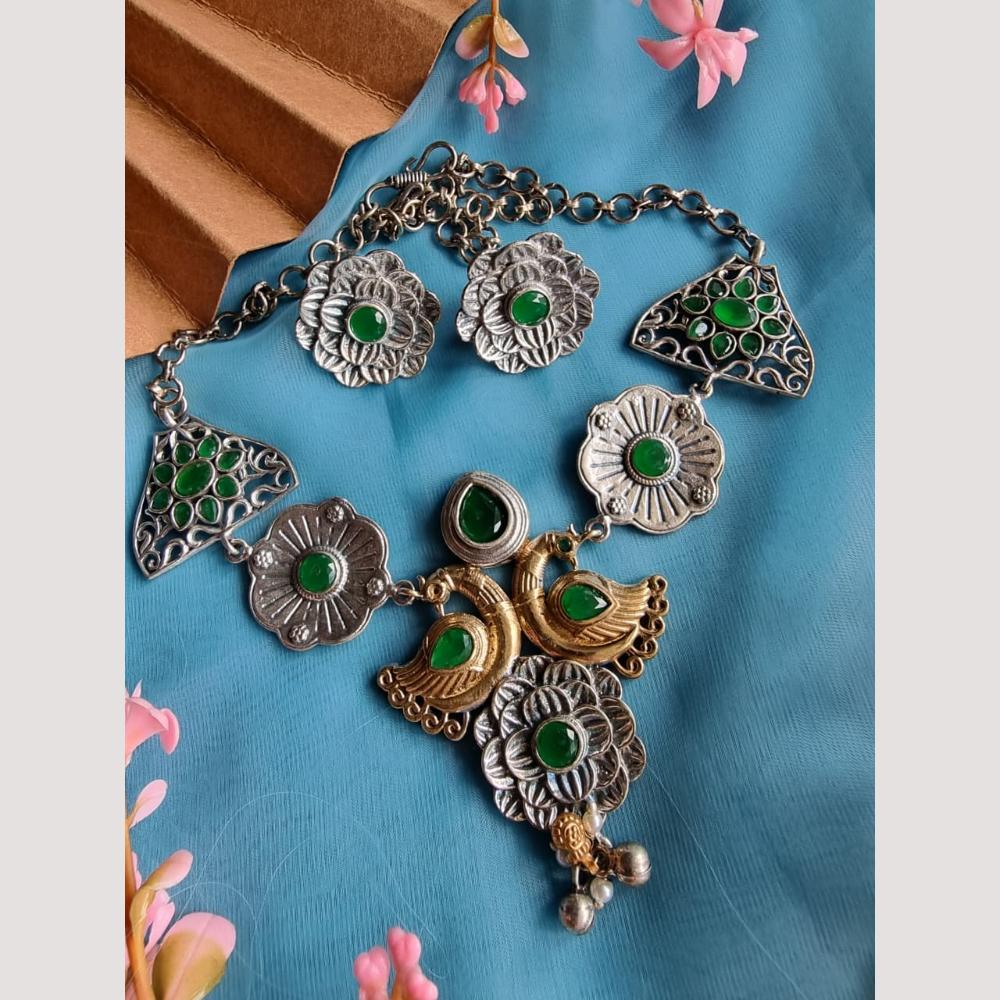 FS Collection 2 Tone Plated Pota Stone Peacock Design Necklace Set