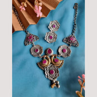 FS Collection 2 Tone Plated Pota Stone Peacock Design Necklace Set