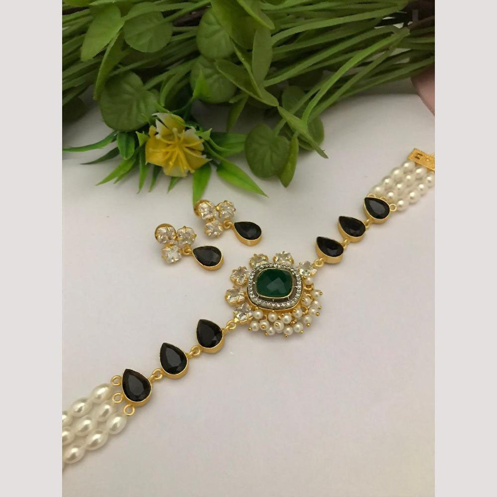 FS Collection Modern Glow Crystal And Pearl Choker Necklace Set