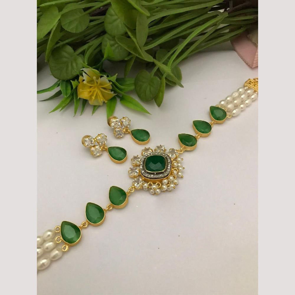 FS Collection Modern Glow Crystal And Pearl Choker Necklace Set