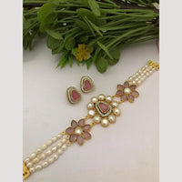 FS Collection Modern Glow Crystal And Pearl Choker Necklace Set