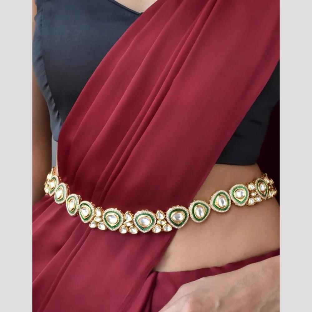 FS Collection Designer Gold Waist Belt Kundan And Austrain Stone Kamarband For Ethninc Ensebles