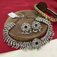 FS Collection Twilight Bloom Oxidised Plated Crystal And Pearl Necklace Set 