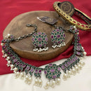 FS Collection Twilight Bloom Oxidised Plated Crystal And Pearl Necklace Set 