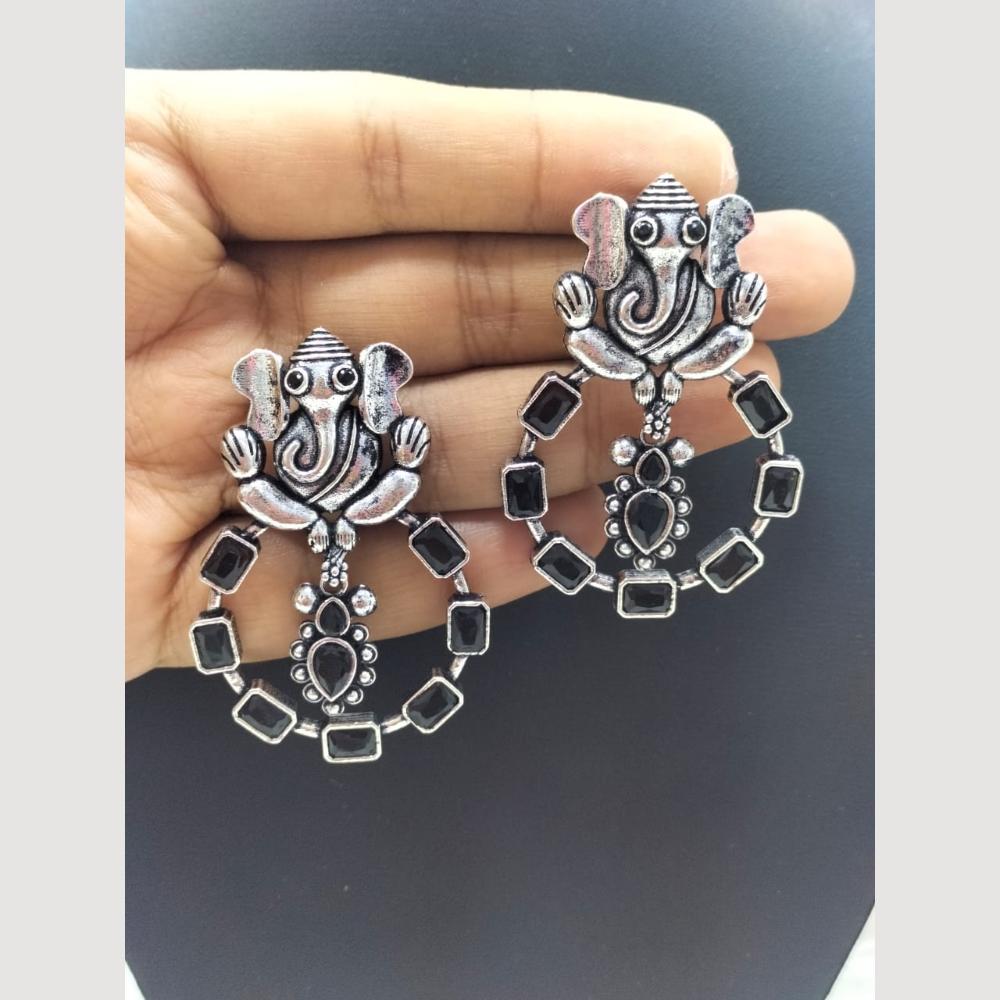 FS Collection Oxidised Plated Lord Ganesha Pota Stone Dangler Earrings