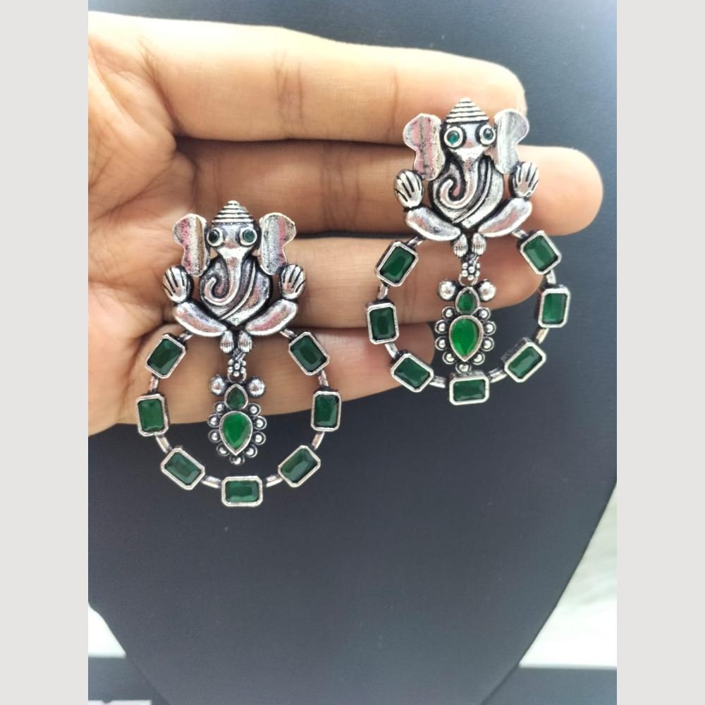 FS Collection Oxidised Plated Lord Ganesha Pota Stone Dangler Earrings
