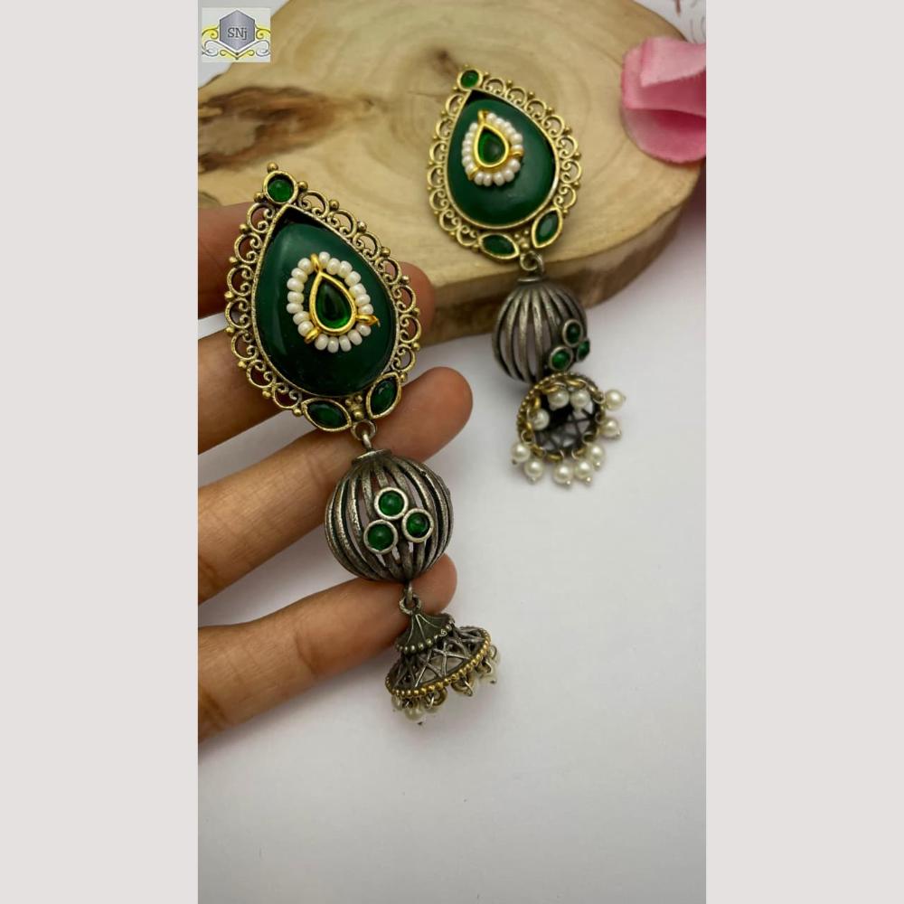 FS Collection Pearl And Pota Stone Jhumki Earrings