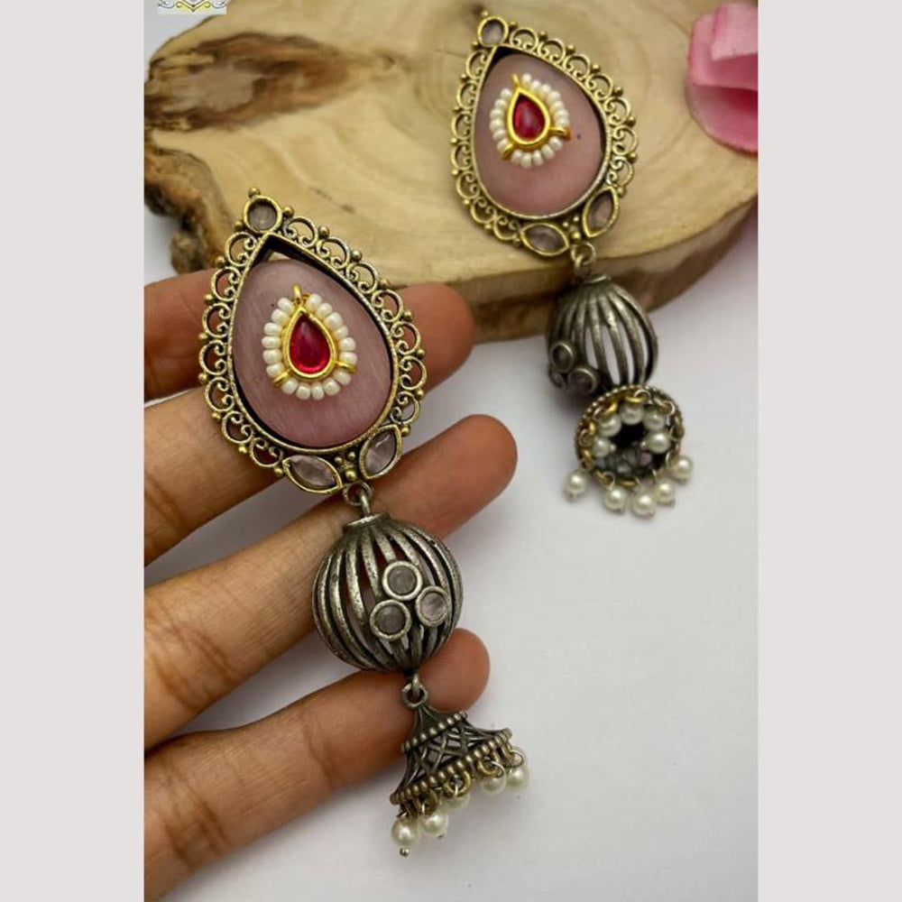 FS Collection Pearl And Pota Stone Jhumki Earrings