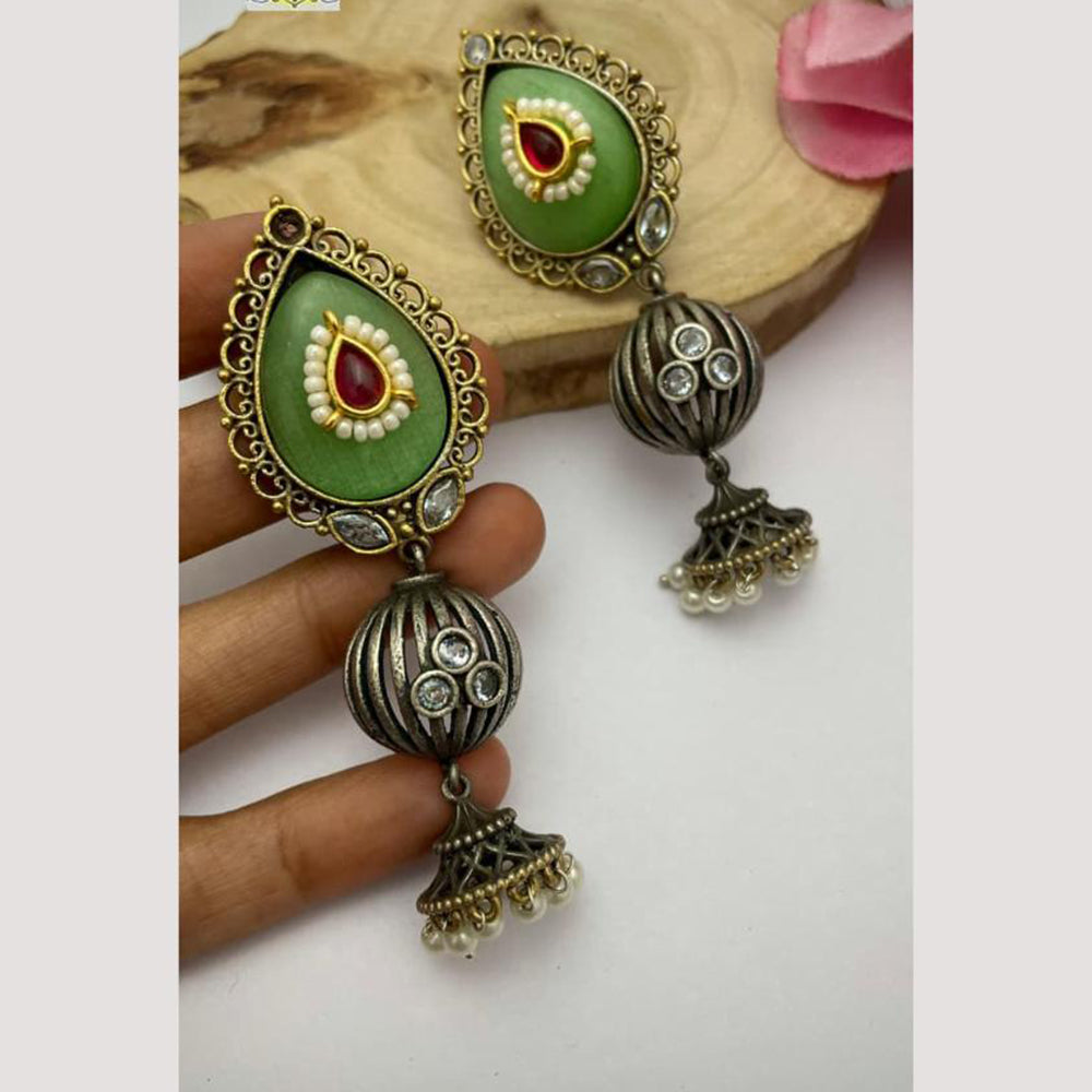 FS Collection Pearl And Pota Stone Jhumki Earrings