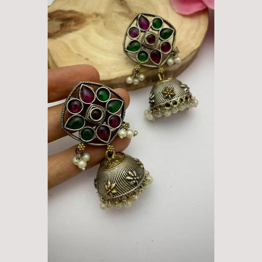 FS Collection Pearl And Pota Stone Jhumki Earrings