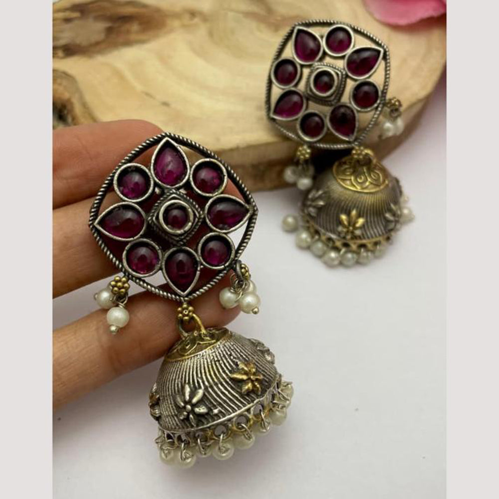 FS Collection Pearl And Pota Stone Jhumki Earrings