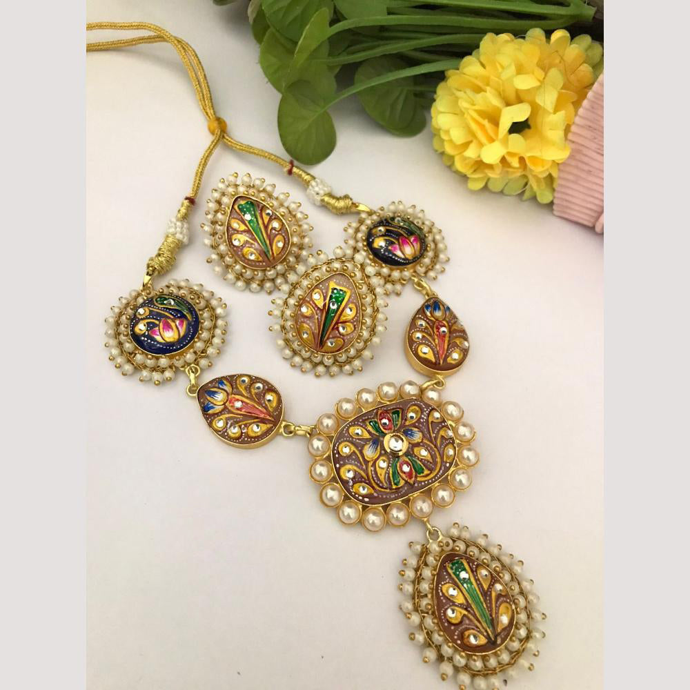 FS Collection Multi Color Necklace With Pearl And Kundan